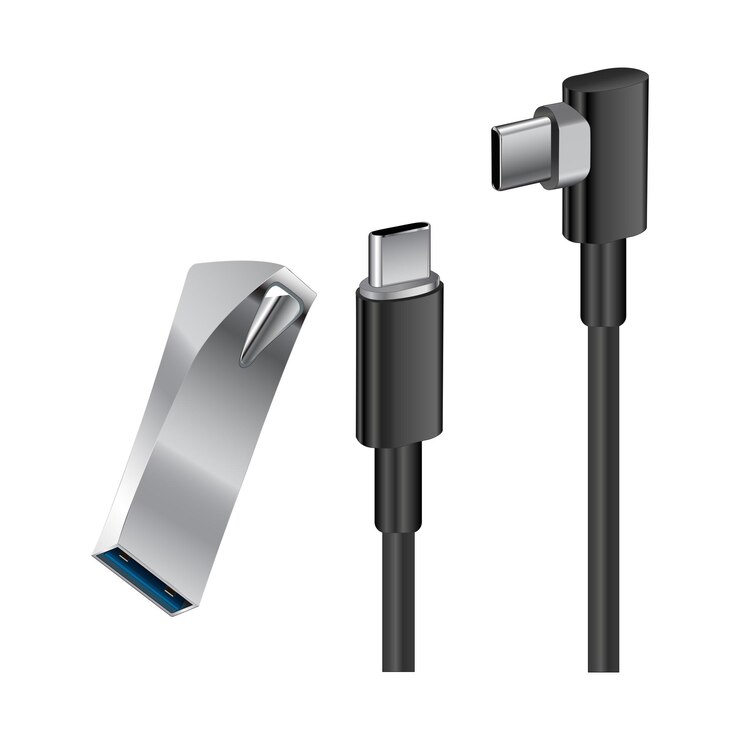 Vector flash drive and usb cable usb cable card reader illustration hand drawing on white background vol 02