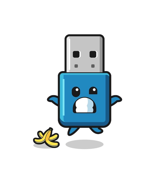 Флэш-накопитель usb мультфильм скользит по банановой кожуре