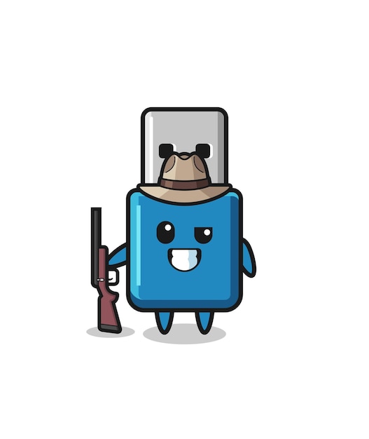 Flash drive usb hunter mascot holding a gun cute design
