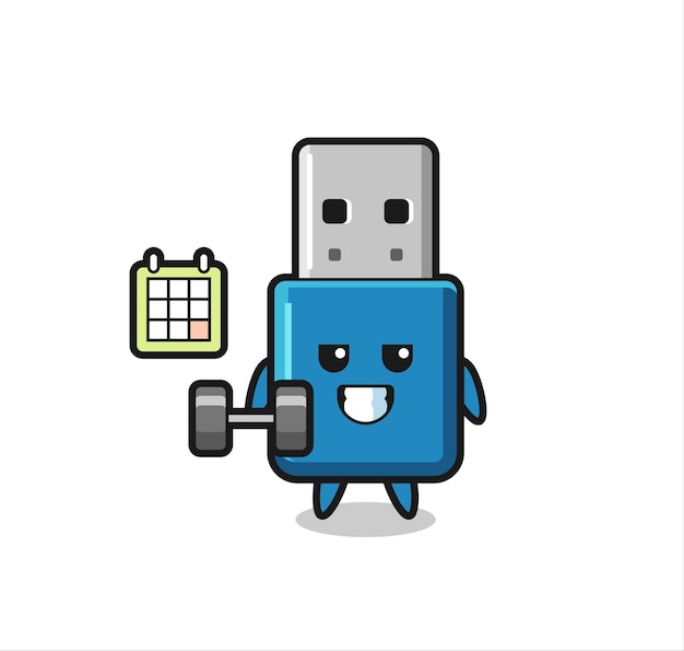 Flash drive usb mascot cartoon doing fitness with dumbbell
