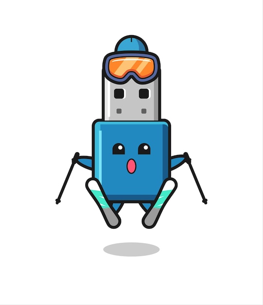 Flash drive usb mascot character as a ski player