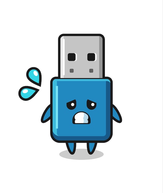 Flash drive usb mascot character with afraid gesture , cute style design for t shirt, sticker, logo element