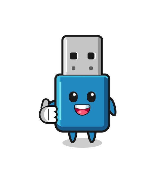 Flash drive usb mascot doing thumbs up gesture