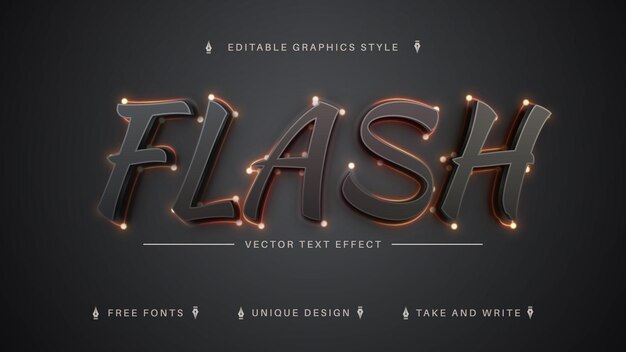 Vector flash firefly edit text effect editable font style