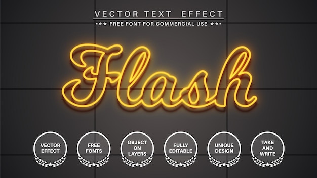 Stile del carattere dell'effetto di testo modificabile bagliore flash