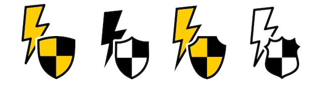 Flash icon behind shield different versions Protection from electric shock concept