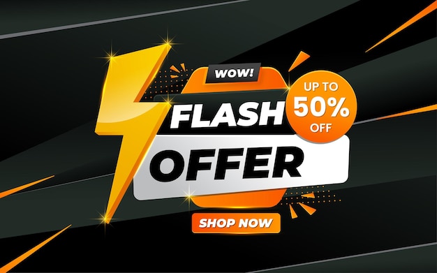 Flash Offer poster, sale banner design template with 3d editable text effect