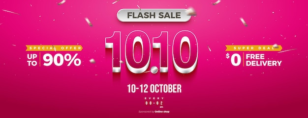 Flash sale at 1010 background with numbers and discount