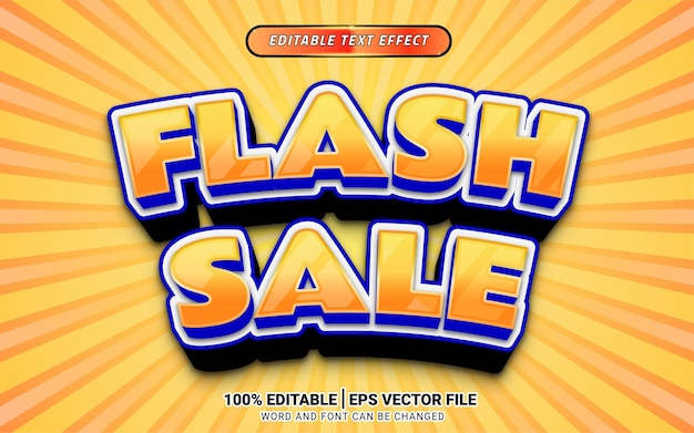 Flash sale 3d cartoon comic vector text effect template design