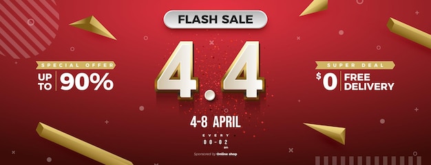 Flash sale at 4 4 background with gold bordered numbers