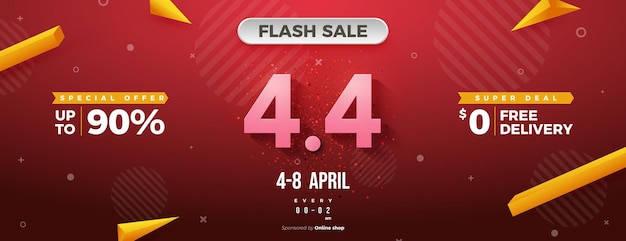Flash sale 4 4 with pink numbers on a red background
