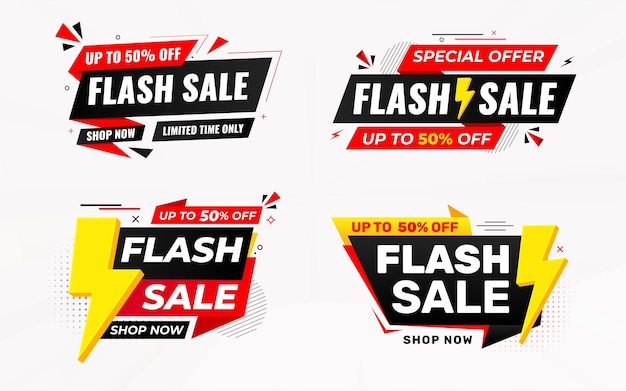 Flash Sale Banner set vector template Discount sale tag vector graphic element Price design