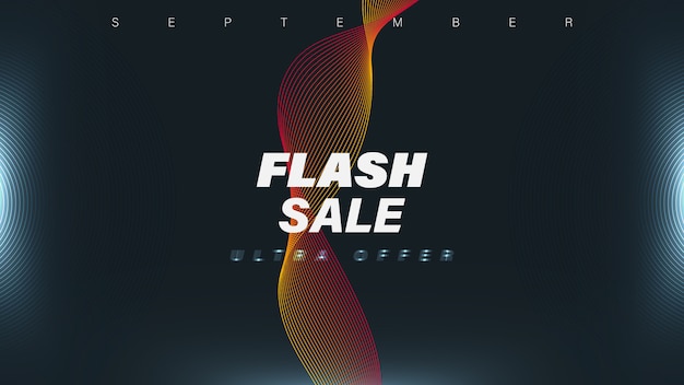 Flash sale banner template with waves and lights