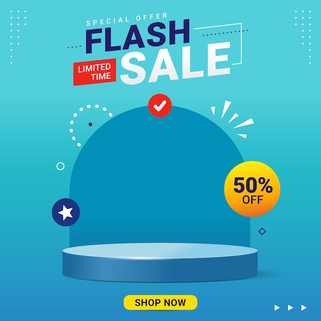 Flash sale banner with podium template design