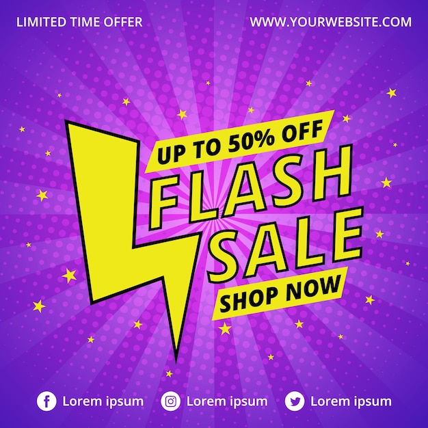 Flash sale banner with spreading glitter star illustration