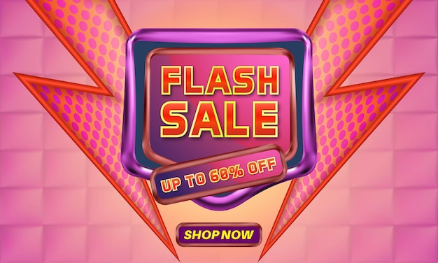 Flash sale-bannerpromotiesjabloon met bewerkbare tekst en 3d-vierkante patroonachtergrond
