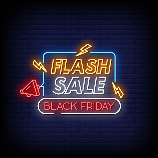 Testo di stile delle insegne al neon di black friday di vendita flash.