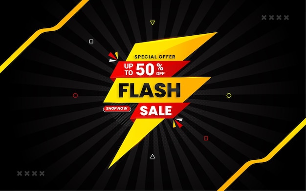 Flash sale discount banner design template with editable text effect