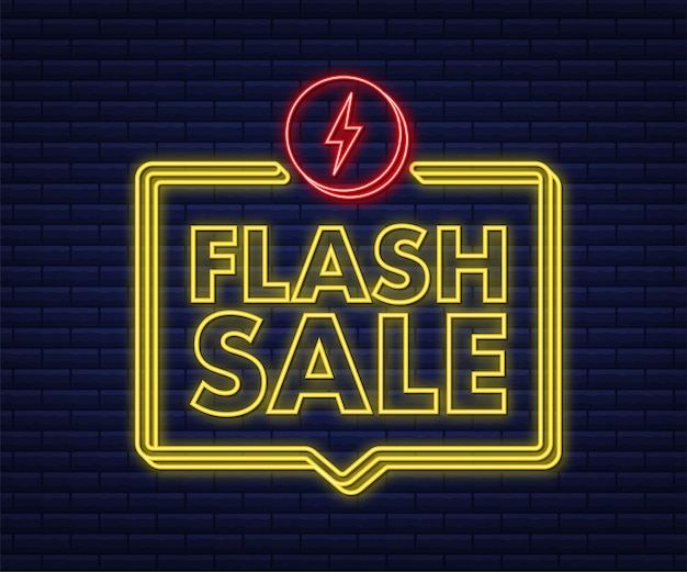 Vendita flash. banner al neon flash, scorrimento, cartellino del prezzo, adesivo, badge, poster. illustrazione vettoriale.