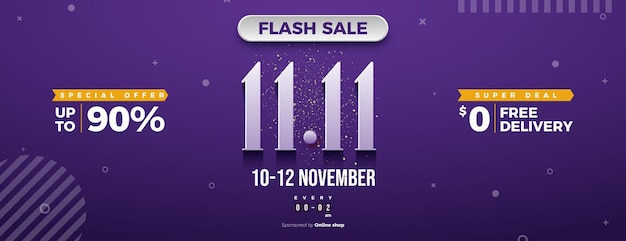 Flash sale met korting en gratis levering bij 11 11 sale background