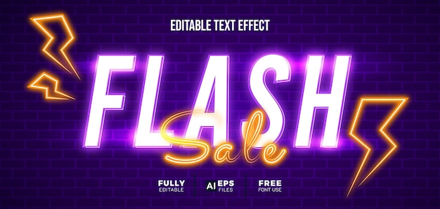 Vector flash sale neon light 3d editable text effect