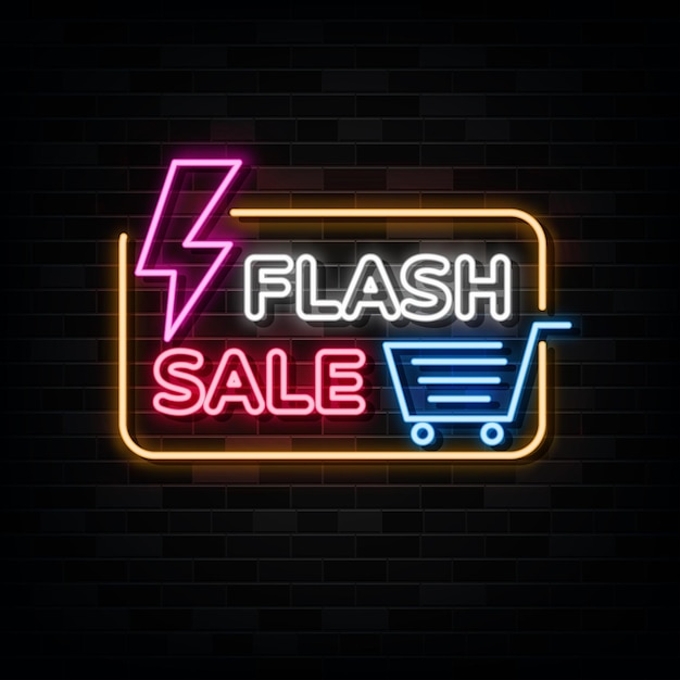 flash sale neon sign design element  light banner