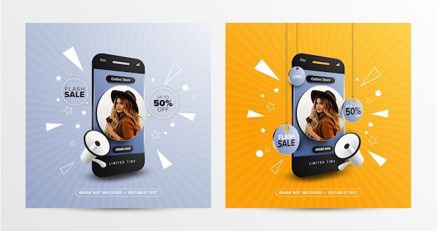 Vector flash sale online shopping on social media post banner template