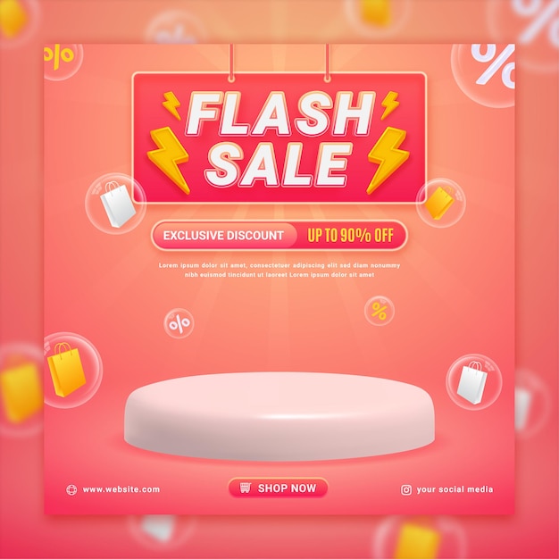 Vector flash sale promo banner template with podium