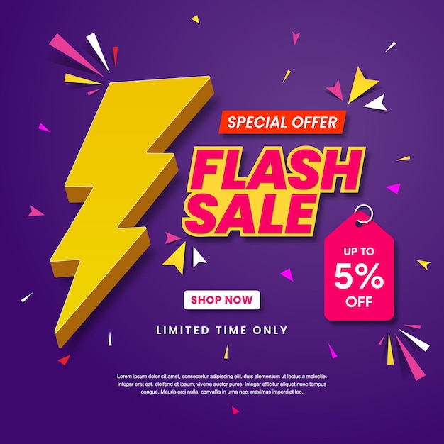 Flash sale Promotion banner for 5 percent discount Vector Template