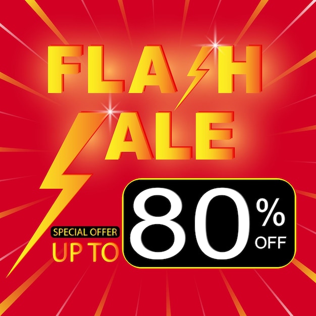 Flash Sale shopping poster banner with flash icon and discount text on red background Special offer