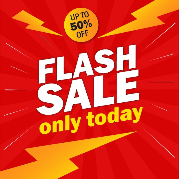 Flash Sale Shopping Плакат или баннер со значком Flash и текстом на прозрачном, красном и желтом му