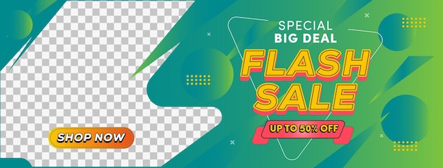 Vettore premium del modello di banner di offerta speciale di vendita flash