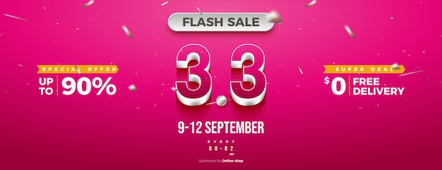 Flash sale and special offer promotion at  3  3 sale