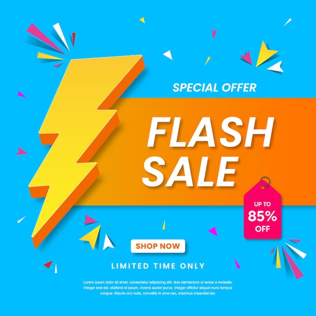 Flash sale template design promotion banner for 85 percent discount vector template illustration