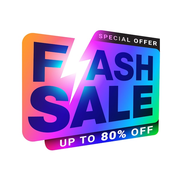 Flash Sale template design with thunder sign and lettering perspective for business