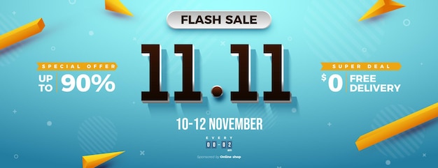 Flash sale with discount and free delivery at 11 11 sale on a blue background