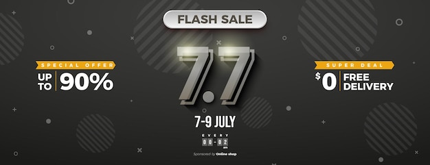 Flash sale with gray numbers on black background