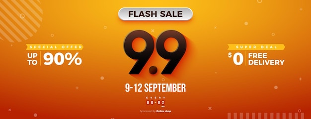 Flash sale with number and special offer on orange background