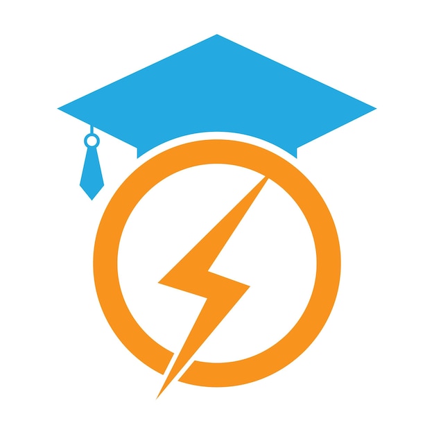 Flash student vector logo template Education logo with graduation cap and thunder icon