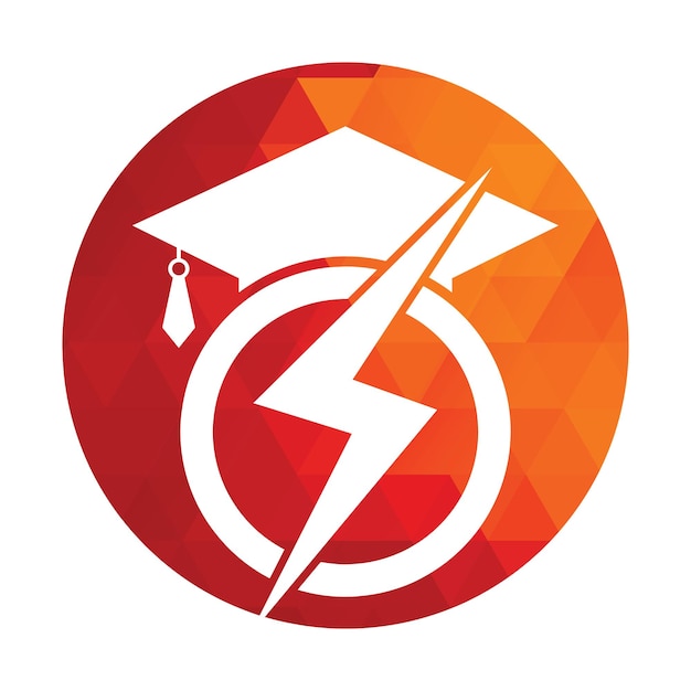 Flash student vector logo template Onderwijs logo met afstudeerdop en donder icoon