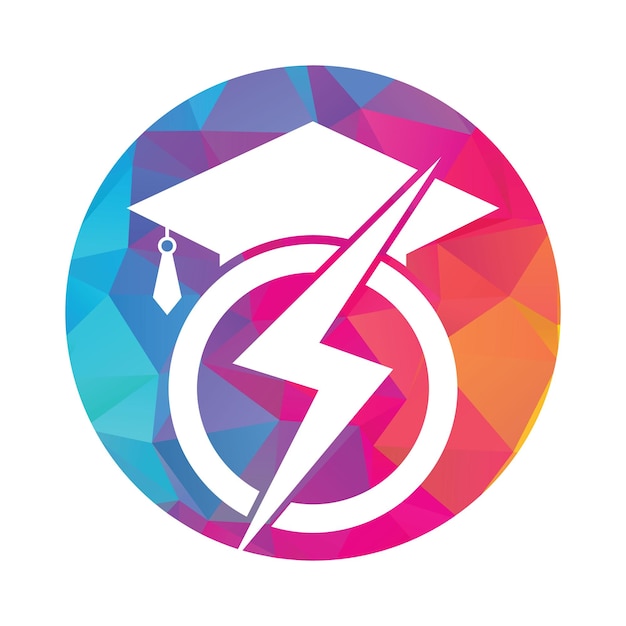 Flash student vector logo template Onderwijs logo met afstudeerdop en donder icoon