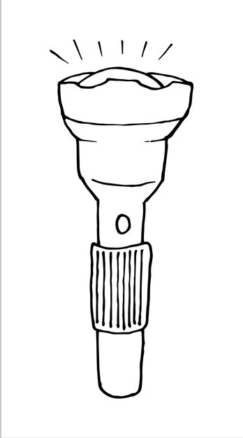 Flash A tourist's flashlight Black and white vector doodle illustration handdrawn