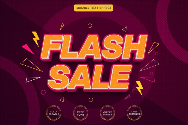Flash-verkoop 3d bewerkbaar teksteffect Premium Vector met achtergrond