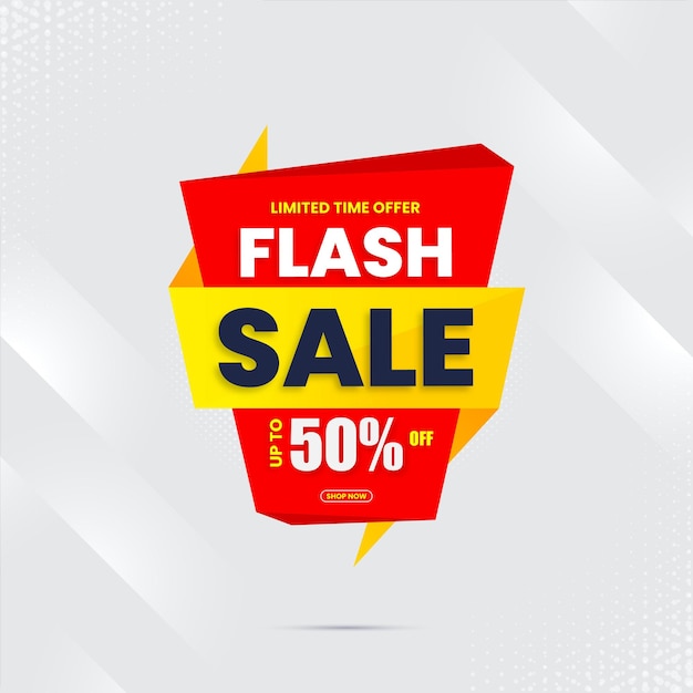 Flash verkoop korting banner ontwerpsjabloon met 3d bewerkbaar teksteffect