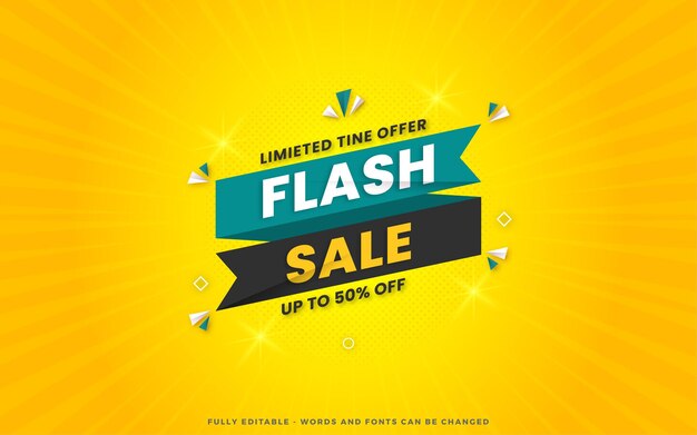 Flash verkoop korting banner ontwerpsjabloon met 3d bewerkbaar teksteffect