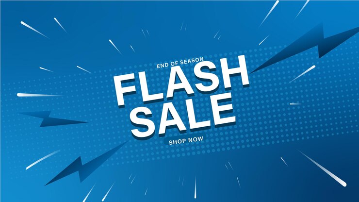 Vector flash-verkoop poster of banner met een flash-icoon en 3d-tekst op blauwe achtergrond flash verkoopverbod