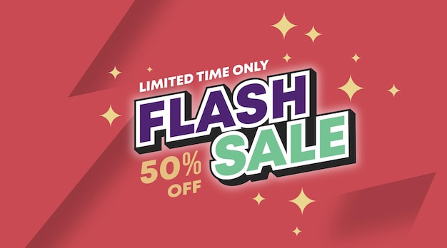 Flash verkoop web banner illustratie vector. 50% korting op achtergrond