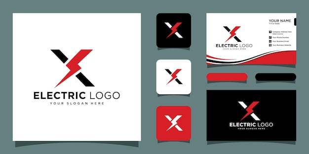 Flash X-letterlogo, elektrische boutlogo-vector met visitekaartjeontwerp Premium Vector