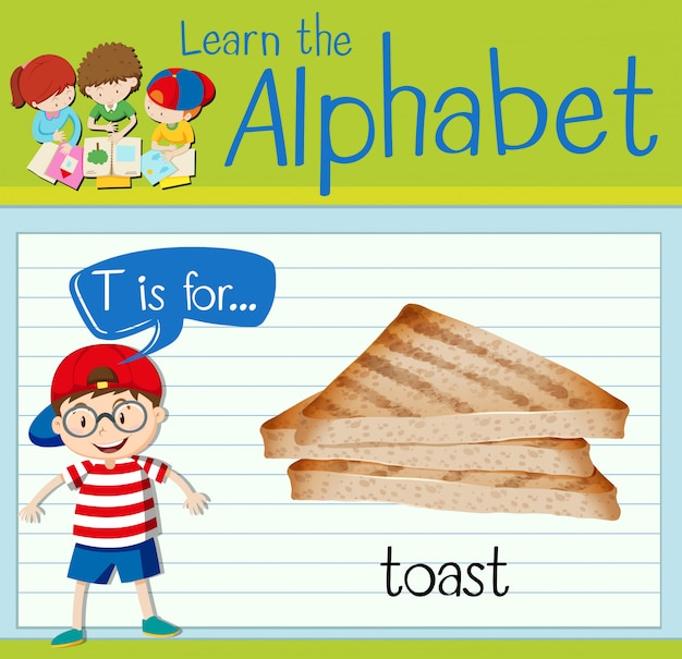 Vector flashcard alfabet t is voor toast