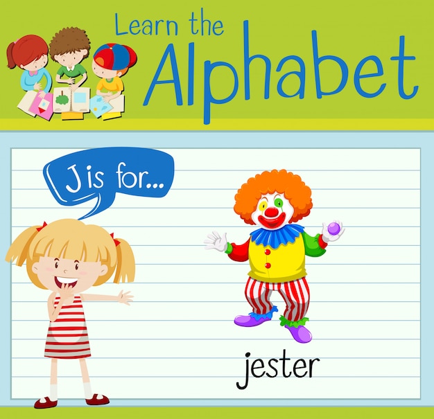 Vector flashcard alphabet j is for jester